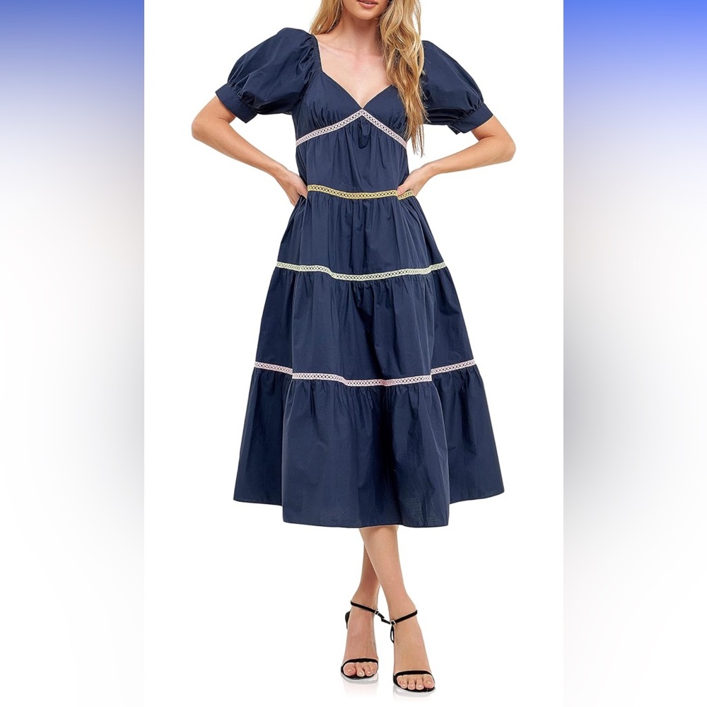 English Factory Puff Sleeve Tiered Maxi Dress NWT Never Worn Size Small